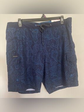 ZeroXposur Mens XL Swim Trunks Blue Tropical Map Brief Liner UPF 50+ New T13
